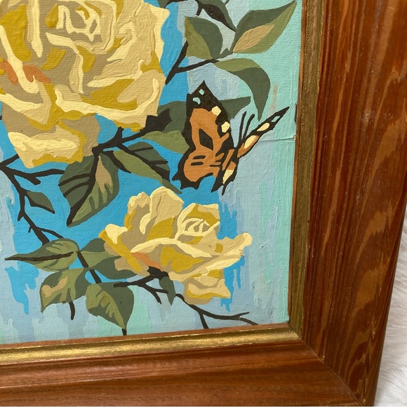 Vintage 60’s Hand Painted Rose And Butterfly Framed Artwork - Picture 3 of 7